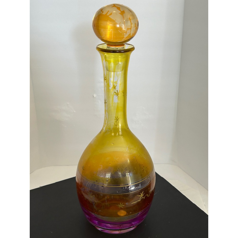 Decanter Amber  Gold Starburst Mid Century Modern Vintage Collectible Glass